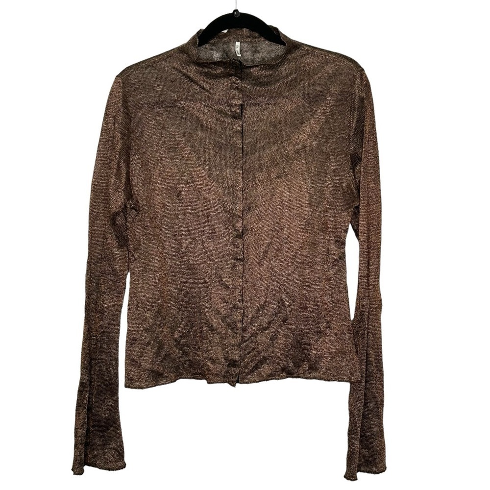 Jill Anderson Designer Copper Color Metallic Trumpet Sleeve Cardigan Sz S
